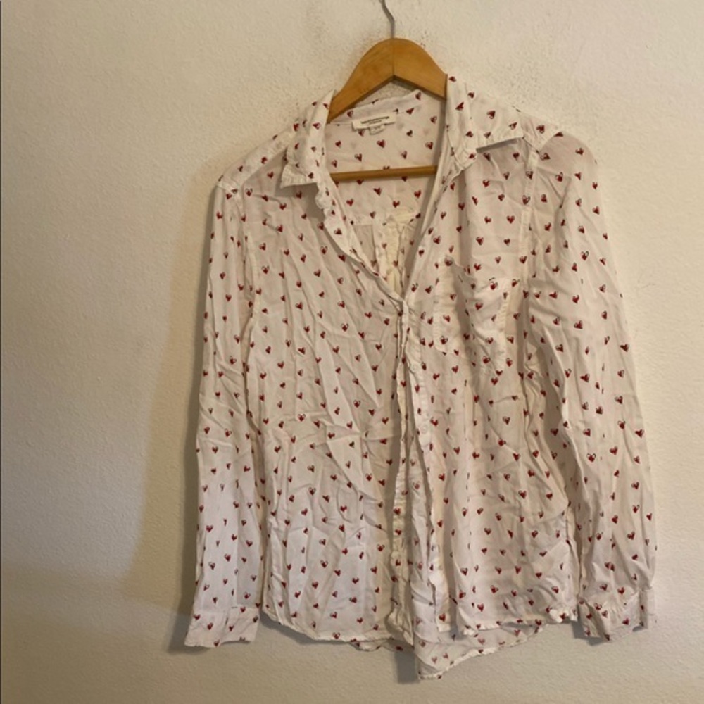BEACH LUNCH LOUNGE WHITE HEART BUTTON DOWN SHIRT L